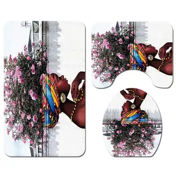 

4Pcs Bath Carpets Toilet Seat Cover Floor Mat Bathroom Bath Mat Set Waterproof Shower Curtain Non-slip Mats