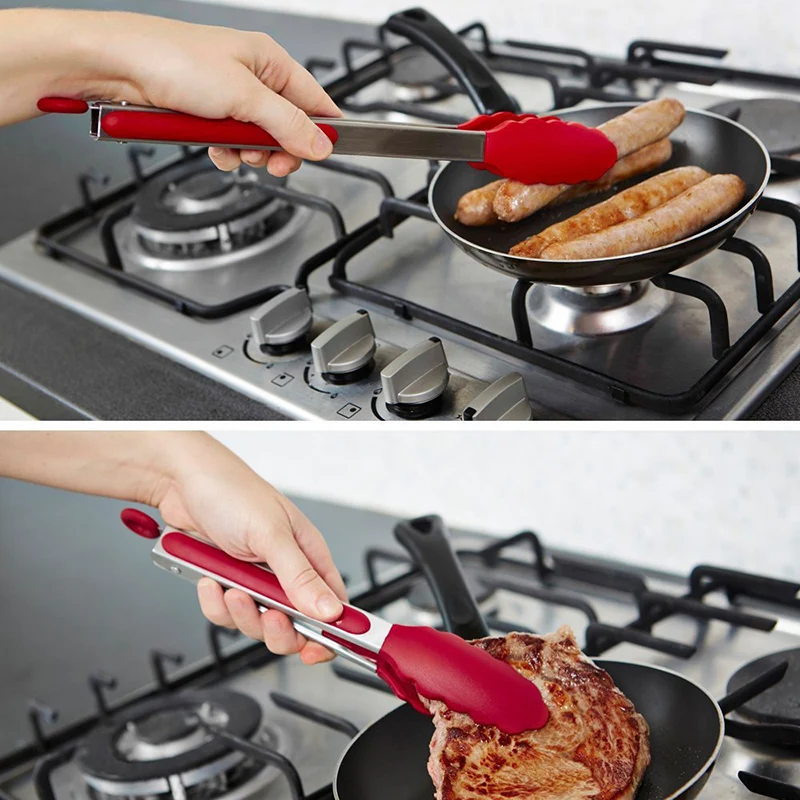 

Stainless steel Silicone Kitchen Tongs BBQ Clip Salad Bread Cooking Food Serving Tongs Restaurant Food Folder Kitchen Tools NEW