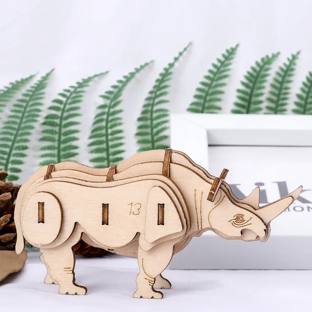 DIY 3D Animal Puzzle Creative Handmade Wooden Puzzles Toys for Children Adult Model Intellectual Education Deer Monkey Jigsaw Rhino