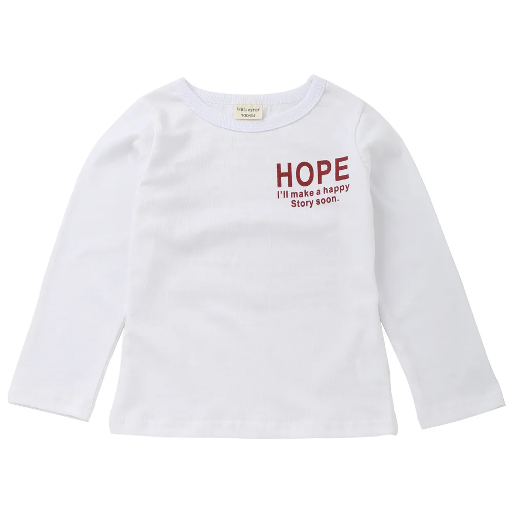 HereNice/детская футболка; топы с надписью «Hope»; одежда с длинными рукавами в Корейском стиле; футболка для маленьких мальчиков; футболки - Цвет: Белый