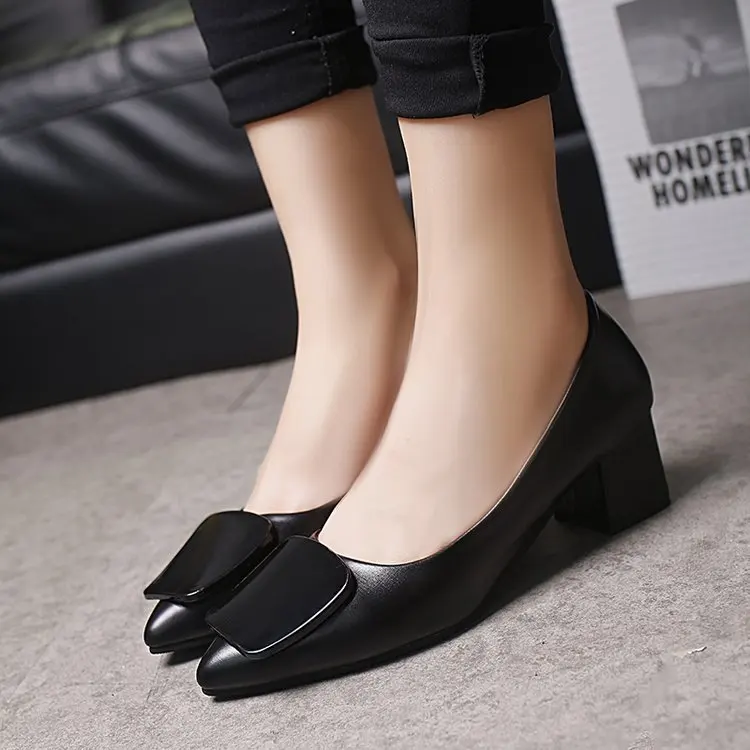 autumn new high heels women shose chunky heels pointed toe Square buckle large size womens shoes B94