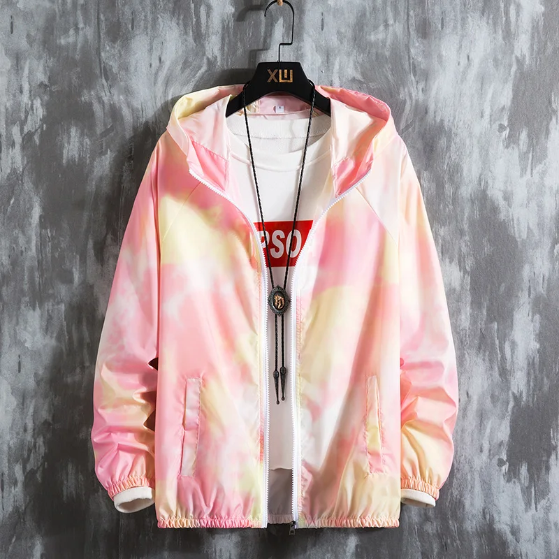 

Summer Thin Tie-dye Jacket Men's Fashion Printed Casual Hooded Jackets Mens Streetwear Loose Hip Hop Bomber Jacket Men S-4XL