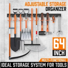 

MLIA 64 Inch Adjustable Storage System Wall Mount Garden Tool Organizer Tool Hangers for Mop Broom Holder Shovel Rake Broom