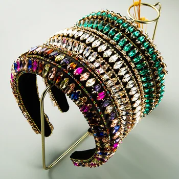 

Ladies Headband European American Retro Thickened Sponge Headband Non-slip Color Rhinestone Catwalk Girl Hairpin Bridal Headdres
