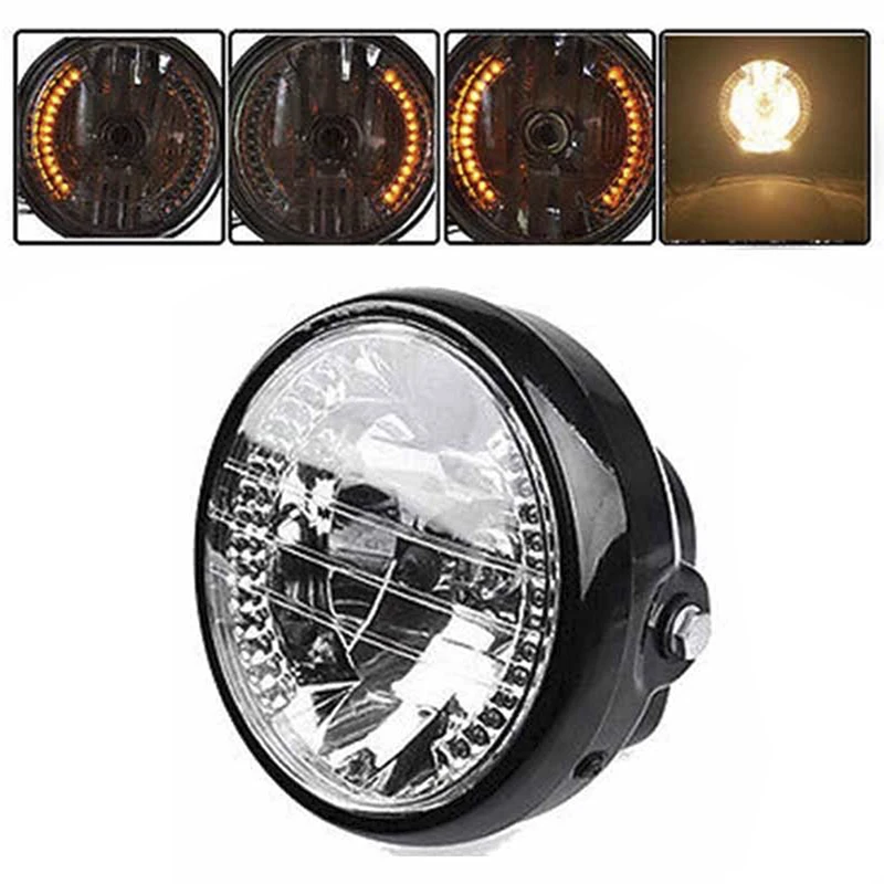 Senyar Motorcycle Headlight 8in H4 12V 35W 3000K LED Light Headlamp Projector Driving Turn Signal Light 
