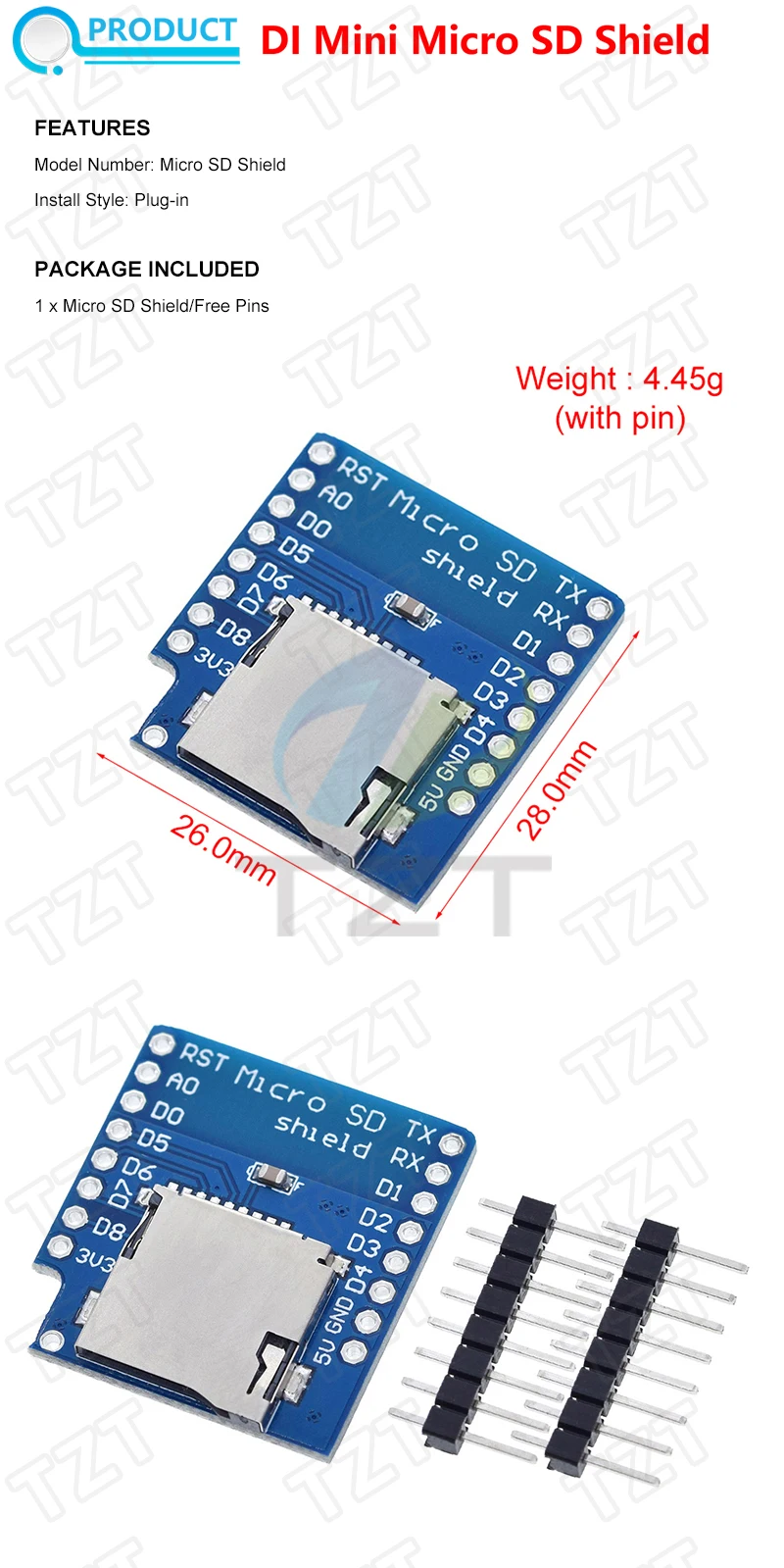 TZT Micro SD Shield für WeMos D1 Mini TF-Kartenmodul – Detail 1