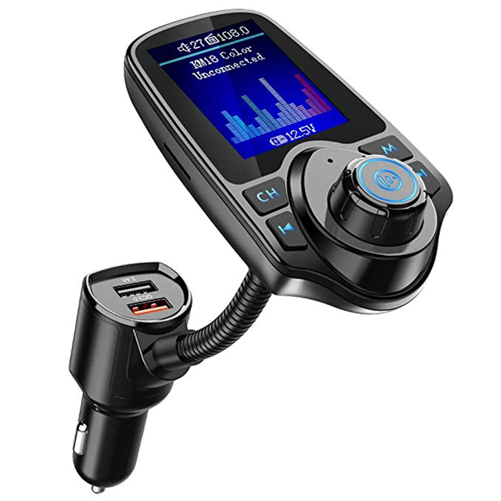1,8 ''автомобильный fm-передатчик BT5.0 многофункциональный MP3-плеер+ двойной usb порт для зарядки Quick Charge 3,0 TFT цветной дисплей 5 режимов эквалайзера