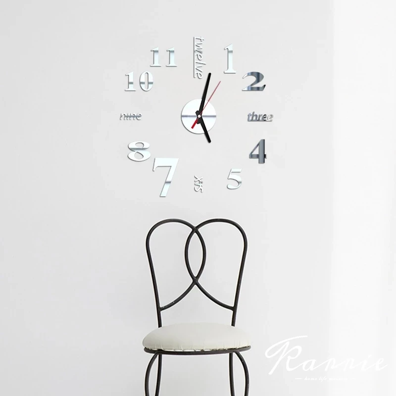 One Set DIY Creative Digital Acrylic Wall Clock Frameless Mirror Stickers Modern Art Decal Home Decor Modern Decor 40cm