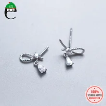 ElfoPlataSi 925 ювелирные изделия из настоящего стерлингового серебра с бантом с CZ серьги гвоздики для женщин леди серебряные ювелирные изделия оптом XY1193