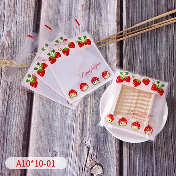

100pcs/lot Snowflake Crisp Packaging Self-adhesive Bag Cartoon Lovely Strawberry Baby Decor Transparent Cellophane Biscuits Bags