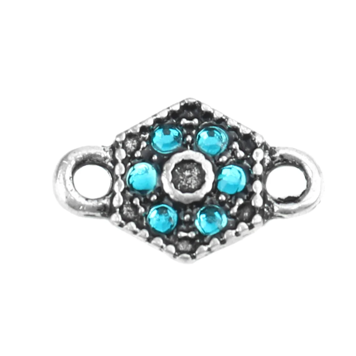 

Zinc Based Alloy Hexagon Connectors Antique Silver Color With Blue Rhinestone 16*10mm For DIY Earring Jewelry Handmade, 10 PCs