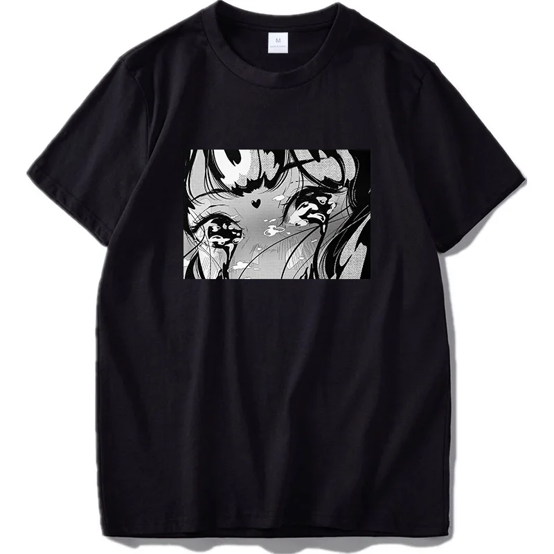 

EU Size Harajuku T shirt Anime Print Cool Otaku Tops Short Sleeved Black Japanese Tshirt Cotton