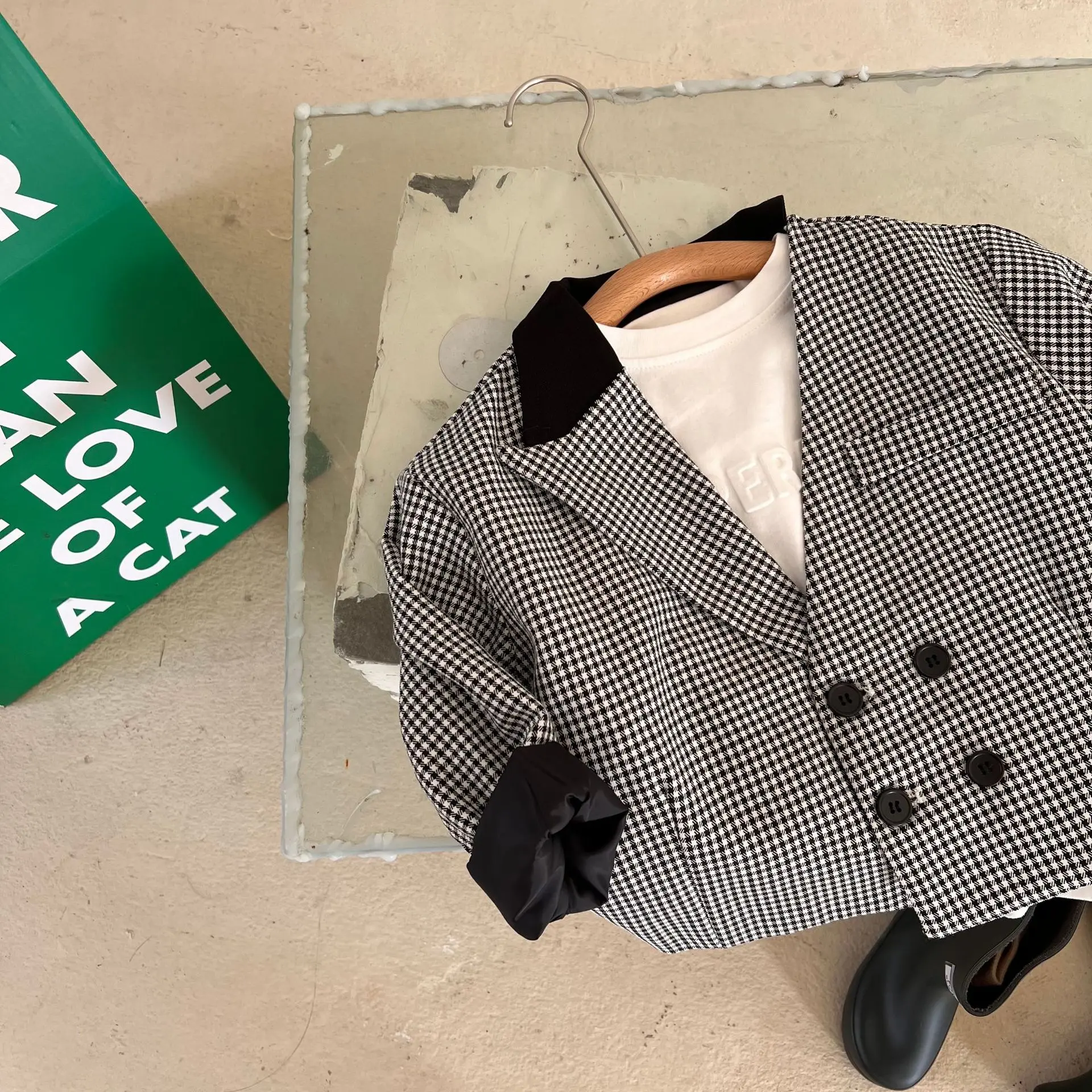 

Children's Coat 2022 Spring Boys Girls Plaid Suit Jacket New Fashion Baby Kids Casual Tops Turn Down Collar Kids Clothing