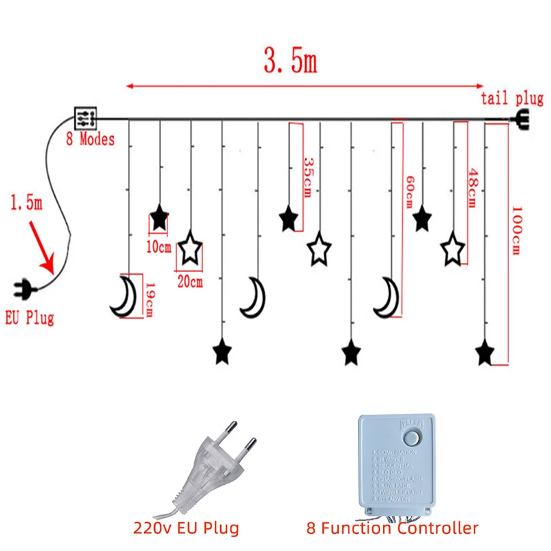 3,5 м светодиодный лунный занавес в виде звезды, рождественские гирлянды, гирлянды, сказочные огни, 220 В, для улицы, для свадьбы, праздника, вечеринки, Нового года, Декор