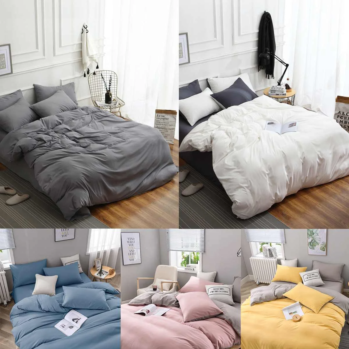 

4pc Machine Washable Down Sheets Quilt Cover Four Sets of Soft Comfortable Quilt Cover Sheets Pillowcase Bedding Supplies 5Color