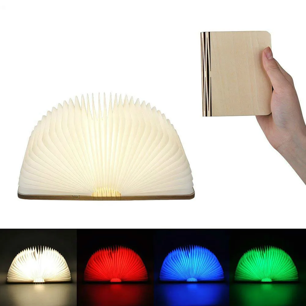 

Wooden LED Folding Book Light bedroom decor Night lights USB Rechargeable Creative Wireless reading table Lamp Desk Decoration