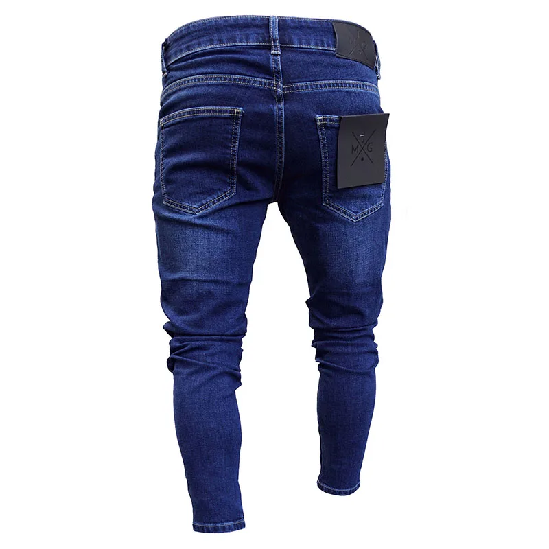 Ripped Jeans Men Slim Knee Hole Print Stretch Skinny Distressed Jeans Hombre Fashion Ankle Zipper Denim Pencil Pants Streetwear
