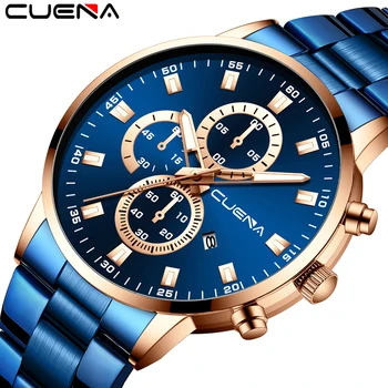 

2019 montre homme watches men CUENA Fashion Military Stainless Steel watch Date Sport Quartz Wristwatch Clock relogio masculino