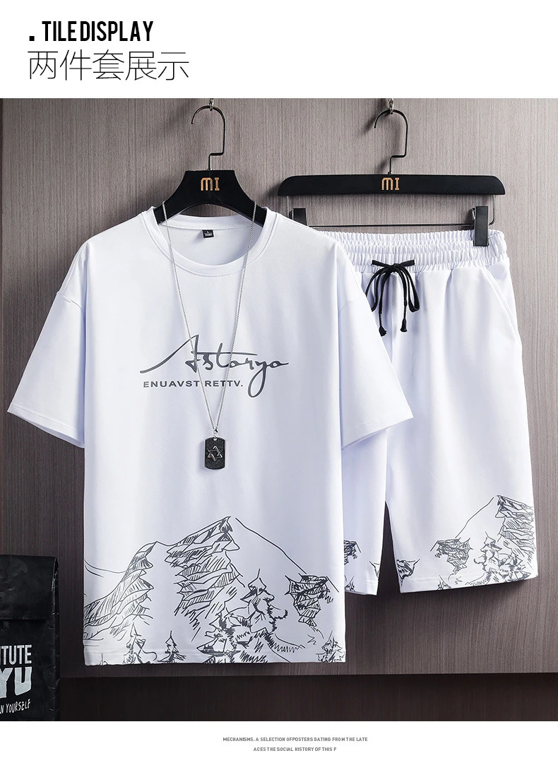 2022 new printed men's T-shirt hip-hop short-sleeved O-neck summer Japanese men's casual T-shirt fashion shorts suit mens sweatsuits sets