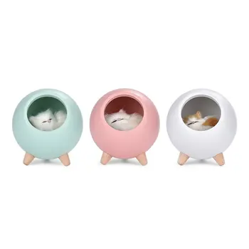 

Mini Cute Kitten House Desktop Led Night Light Lamp Stepless Dimming 1.2w With Battery Night Lamps For Kids Bedroom