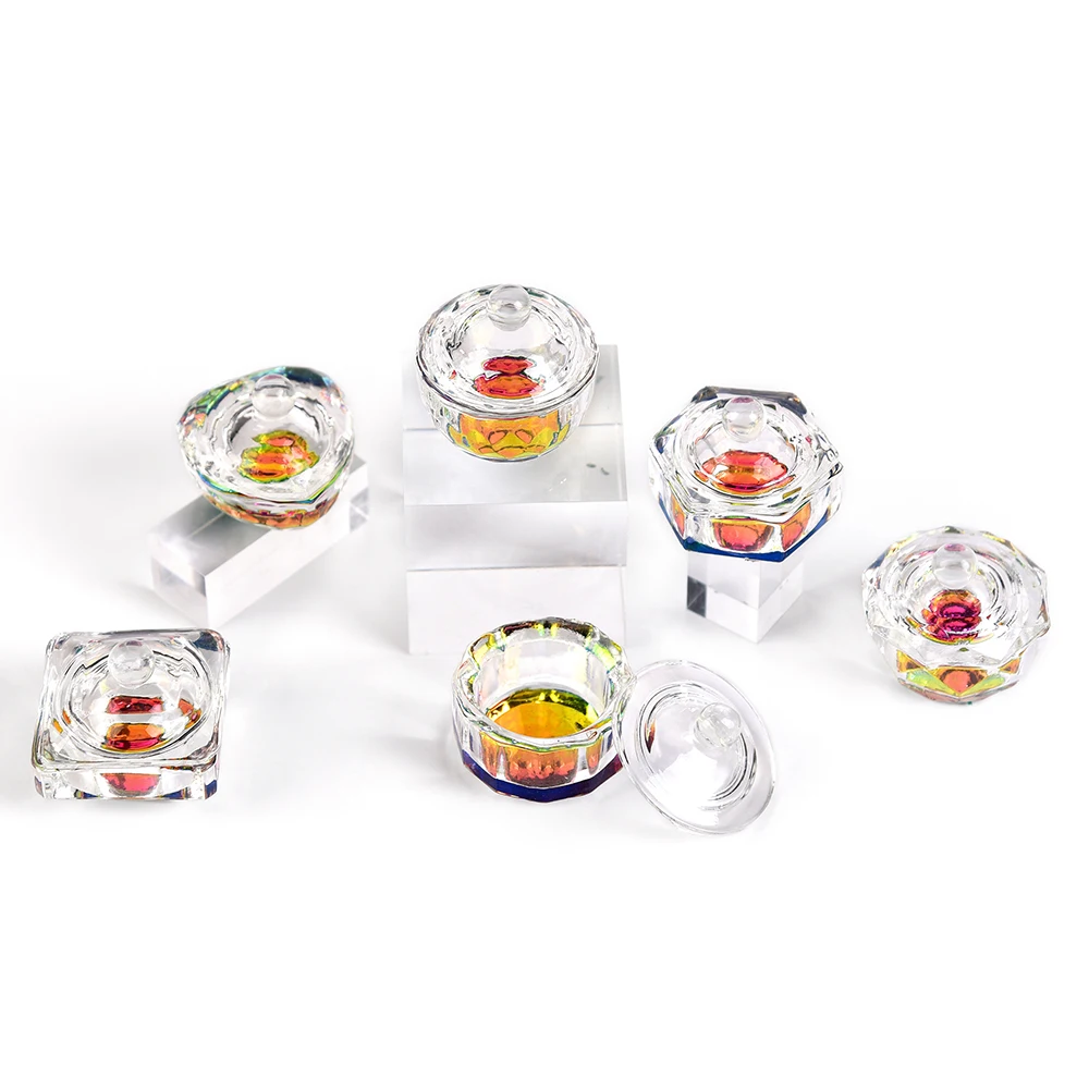 1Pc Nail Art Acrylic Liquid Powder Dappen Dish Bowl Glass Crystal Cup Heart Glassware with Lid for Nail Art Manicure Care Tools 3