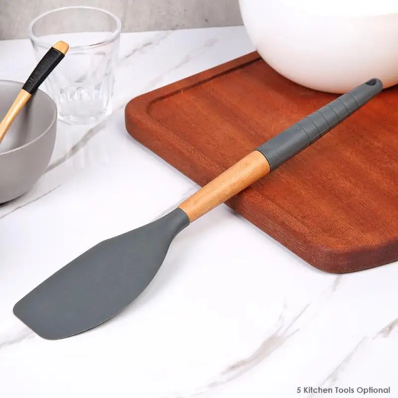Пластик силиконовая кухонная лопатка половник-дуршлаг скребок для масла с деревянной ручкой кухонная утварь Пособия по кулинарии кухонный инвентарь