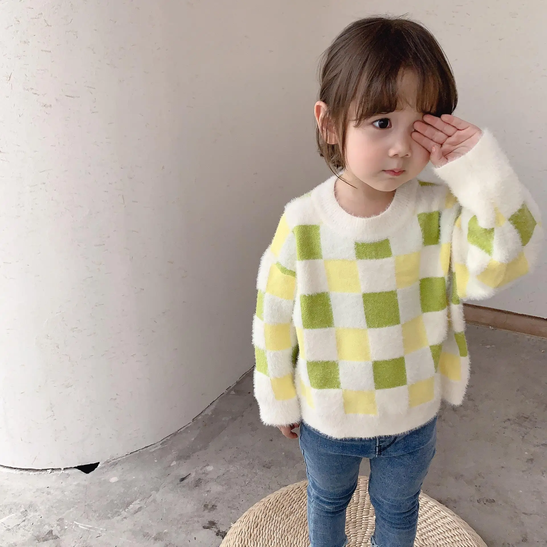 Children Grid Baby Plaid Boys Sweater Autumn Winter Girls Kids Sweater Children Casual Boys Clothing 1-6 Year - Цвет: sweater2