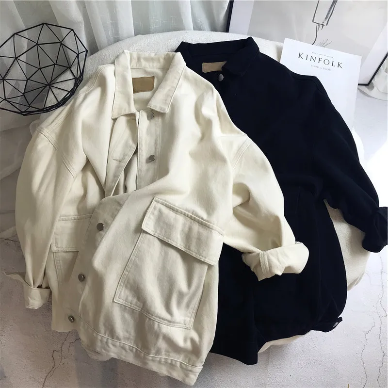 

BF Boyfriend-Style Loose And Plus-sized Korean-Style Casual Large Pocket Jeans Coat 2019 Autumn Women's Trench Coat