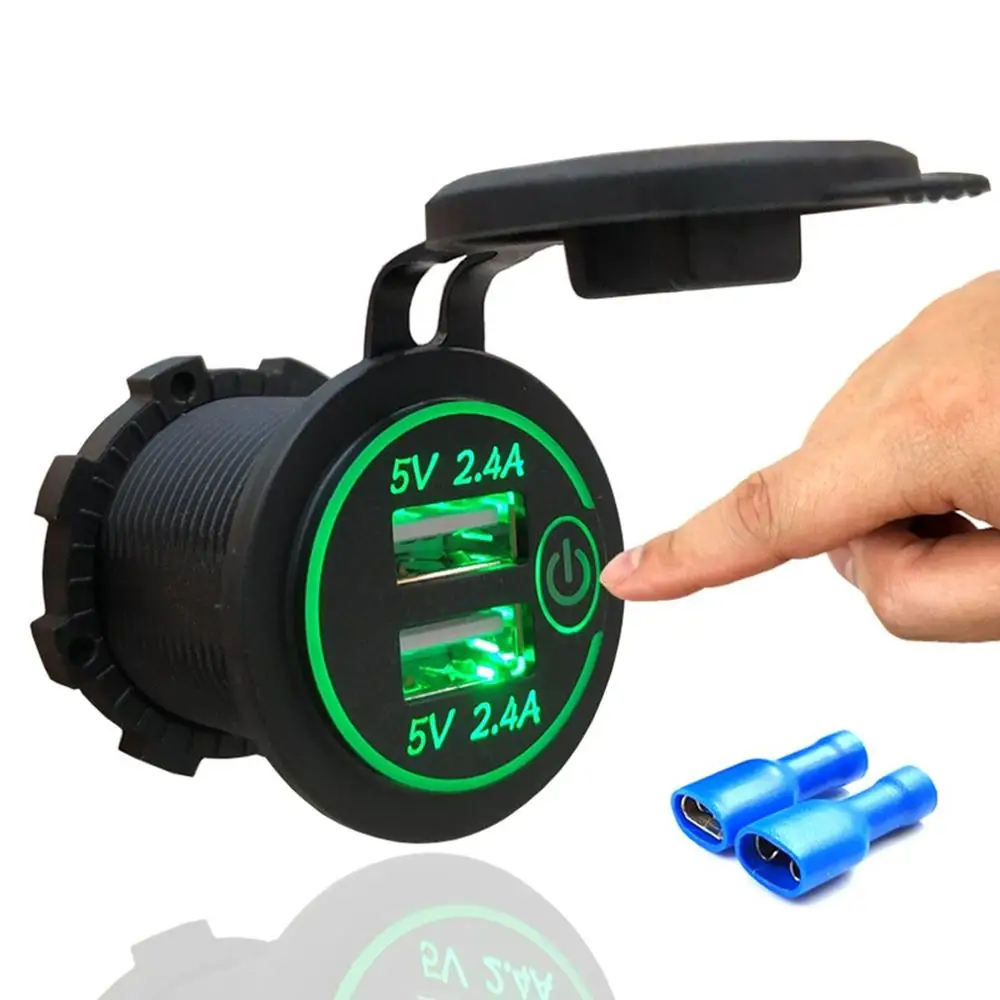

Auto Car 12-24V Dual USB Charger Socket Power Adapter with Touch ON OFF Switch LED Light for Motorbike Boat