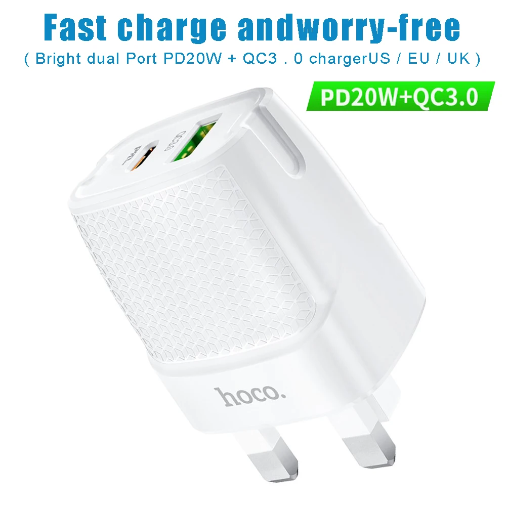 HOCO C85B 20W PD Quick 3.0 Charger Wall Plug USB Fast Charger with Dual Ports Travel Charging Adapter