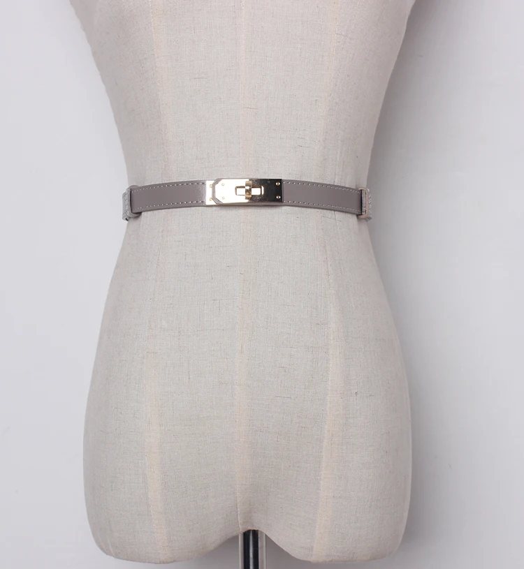 Дизайнерский женский ремень с двойной пряжкой, простой стиль, тонкий пояс для джинсов, Универсальный женский ремень, высокое качество - Цвет: Серый