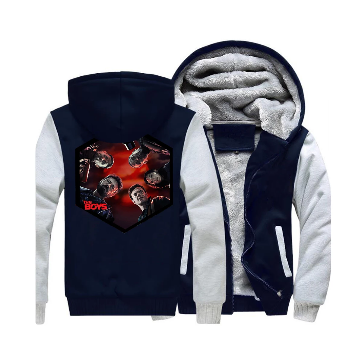TV Show Anti Hero The Boy Thick Hoodies Hughie The Seven Print Hoody Mens Winter Warm Jacket Zipper Hooded Fleece Casual Hoodie