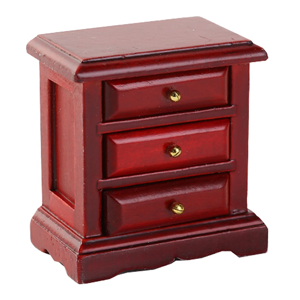1:12 Dolls House Birch Wooden Miniature Bedside Table With Drawer Set