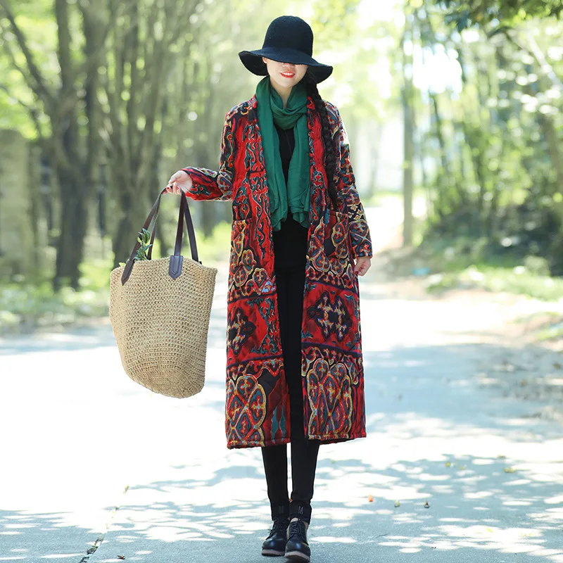 

Photo Shoot 757 #2019 Winter New Style Ethnic-Style Cotton Linen Mid-length Padded Cotton Overcoat Women's