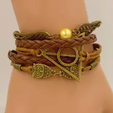 Горячая Харри Поттер «Дары смерти» ретро кожаный шнур браслет золотой Крылатый Летающий вор треугольник фигурка многослойный браслет
