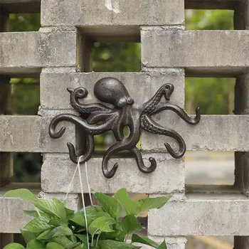 

Hook/Coat Hooks Rustic Decorative Wall Mounted, Cast Iron Key Holder Wall Decor with 8 Tentacles, Set of 2 Brown