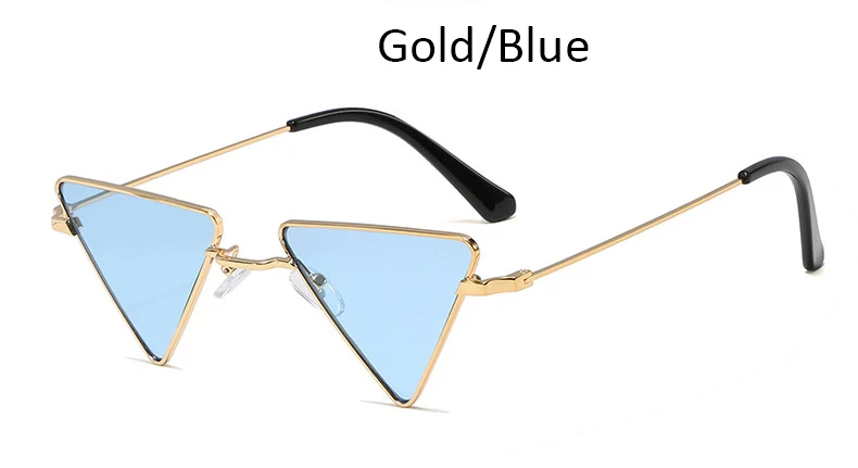 Gold Blue Новые металлические оправы женские солнцезащитные очкив ретро стиле винтажные маленькие треугольные черные солнцезащитные очки для женщин прозрачные оттенки женщин - Цвет линз: Gold Blue
