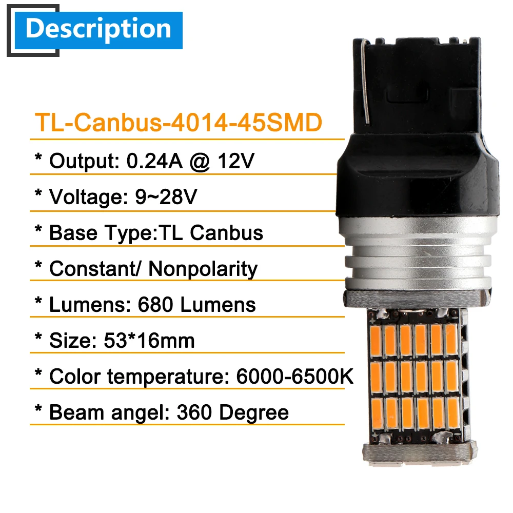 100X Canbus No Error T20 7440 7443 4014 45 SMD 3156 3157 Amber Red White Cars LED Bulbs Turn Signal Parking Reverse Backup Light