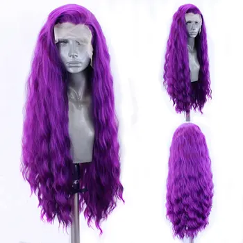 

Bombshell Synthetic Hair 13*3 Lace Front Wig Purple Water Wave Heat Resistant Fiber Natural Hairline Side Parting For Women Wigs
