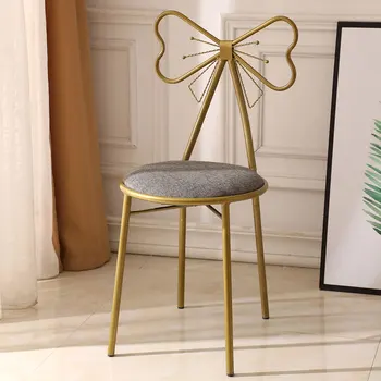 

Modern Minimalist Dresser Stool Bedroom Backrest Wrought Iron Makeup Chair Nordic Bow Net Red Girl Dresser Stool Makeup Chair