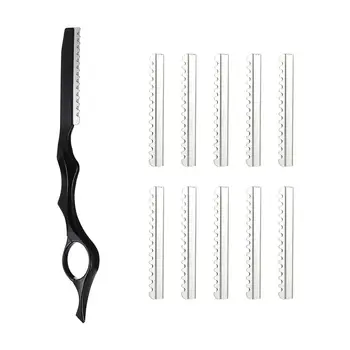 

11pcs Hair Styling Thinning Razors Hair Cutting Razor Salon Manual Hairdressing Shaver Handhold Shaving Razor With 10pcs Blades
