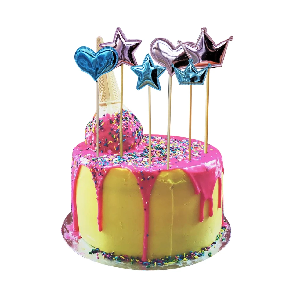 

10Pcs/Lot Glitter Stars&Heart &Crown Cake Topper Baby Shower Decor For Birthday Party Wedding Cupcake Decor Toppers Supplies