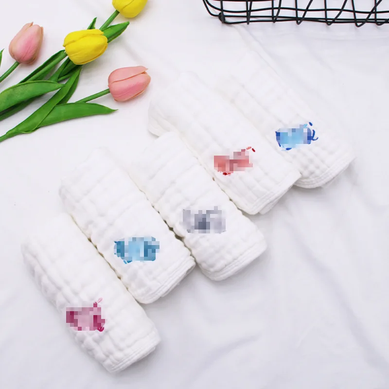  Infants Bibs Embroidered Baby Gauze Kerchief Towel Newborns Face Towel Covered Edge Handkerchief 6-