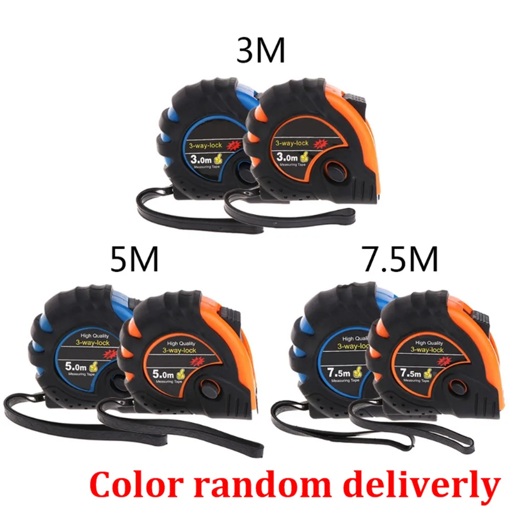 3m 5m 7.5m Retractable Tape Measure 3-Way-Lock Metric Rubber Measuring Tape Rule