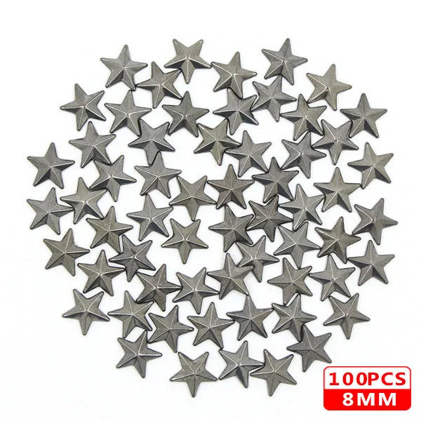 8MM Star Black 100 шт Горячая фиксация шпильки медь звезда квадратный череп стразы железные заклепки для одежды металлические заклепки DIY панк аксессуары для одежды - Цвет: 8MM Star Black