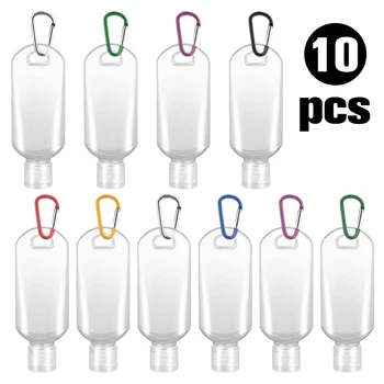 

8pcs /10 pcs Plastic Bottles Flip Top Caps 50ml Portable Travel with Hook Keychain Carabiner Empty Containers