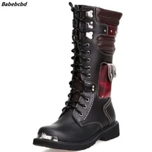 Ботинки до середины икры мужские армейские ботинки из искусственной кожи мужские мотоциклетные ботинки ковбойские ботинки для верховой езды Мужская обувь; Прямая поставка