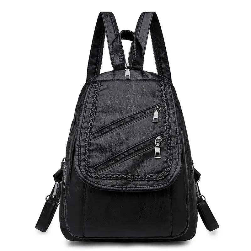 Моющийся кожаный женский рюкзак 3 в 1, повседневная женская сумка на ремне нагрудная сумка в виде листьев для путешествий - Цвет: Black 4