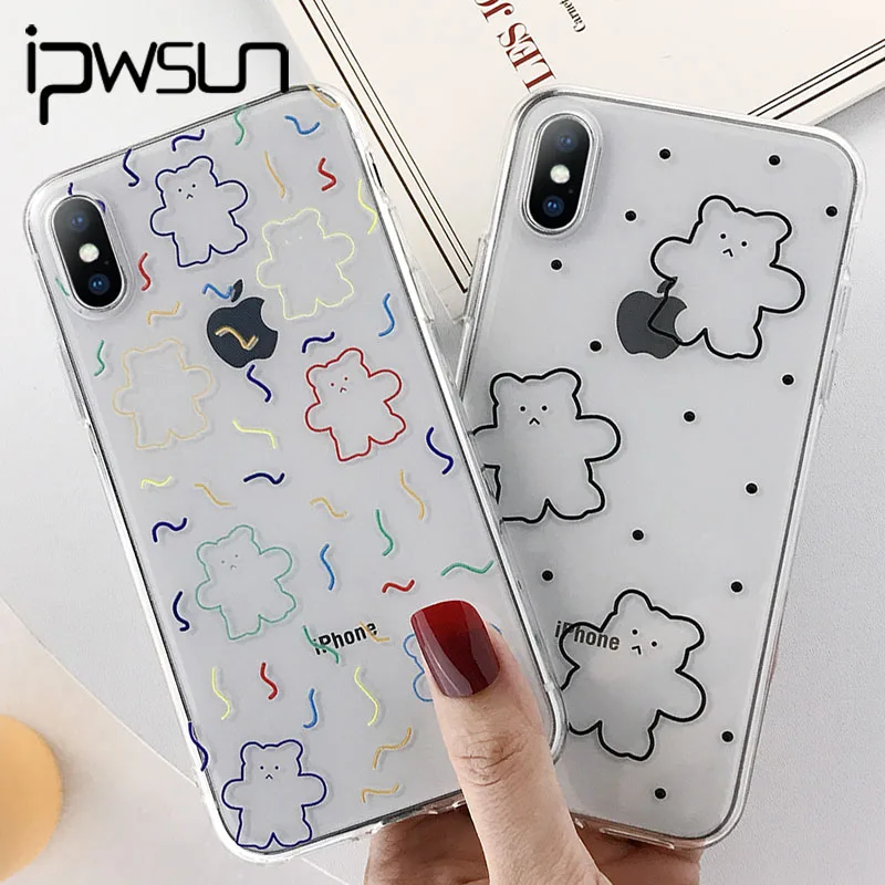 Матовый Прозрачный чехол iPWSOO с медведем для телефона iPhone 11 Pro Max X XS XR Xs Мультяшные