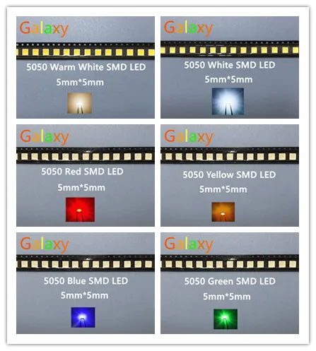 1000PCS SMD 5050 Red /Green /Blue/ White /Yellow /Warm White/Pink/UV/Orang/RGB/WS2812B light LED diode High Power Super Bright | Лампы и